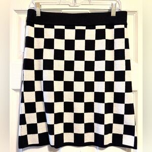 Dressed in LALA Black and White Checkerboard Knit Midi Skirt